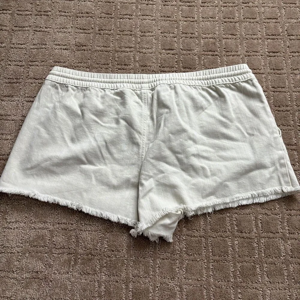Aerie Cut Off Sweat Shorts Pull On Elastic Waist Size XL Cream Pockets NWT